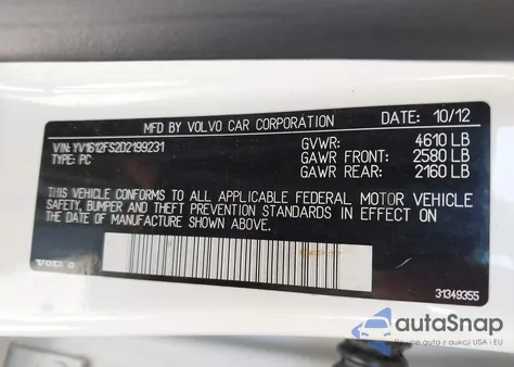 2013 Volvo S60 T5/T5 Platinum/T5 Premier/T5 Premier Plus из США, поврежденный, VIN YV1612FS2D2199231